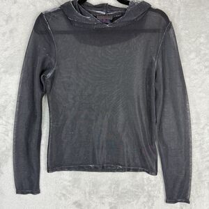 Vintage Y2K Ralph Lauren Sheer Glitter Hooded Top Women’s Size Medium Black Long